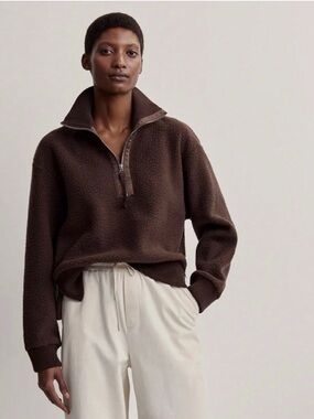 Varley Roselle Dark Truffle Brown Sherpa Half Zip Sweatshirt Pullover M EUC $158